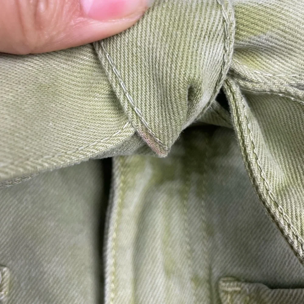 Zara Green Denim Baggy‎ Paperbag Raw Hem Shorts with Belt